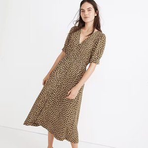 Madewell Button-Cuff Midi Dress in Woodcut Flowers